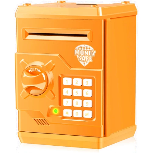 YOEGO Piggy Bank for Kids,Electronic Password Piggy Bank Kids Safe Bank Mini ATM Piggy Bank Toy for 3-14 Year Old Boys and Girls (Orange)