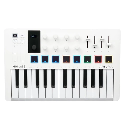 Arturia MiniLab 3 - Universal MIDI Controller for Music Production, with All-in-One Software Package - 25 Keys, 8 Multi-Color Pads - White