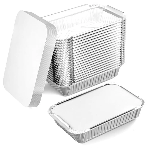 DOBI Aluminum Pans with Lids [50 Pack] - 2.25 lb. Takeout Foil Pans with Cardboard Lids - Medium Sized Disposable Aluminum Foil Take-Out Containers with Lids