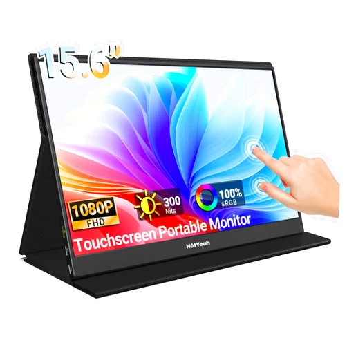 HotYeah Touch Screen Monitor, 15.6'' 1080P 10-Point Portable Monitor Touchscreen, USB-C HDMI HDR IPS Travel Monitor with Smart Cover & Speaker, Second External Monitor for Laptop PC Mac Phone Tablet