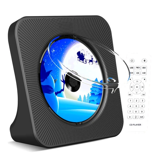 KOVCDVI CD Player Portable Bluetooth Desktop KOVCDVI CD Player for Home Desktop CD Player with Speakers CD Players Bluetooth 5.0 with Remote Control Dust Cover Display FM Radio Timer USB AUX Headphone Port