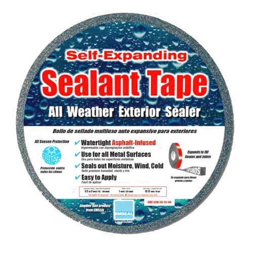 SIKA All-Purpose Foam Sealant Tape for Windows, Doors, & Metal Roofs/Buildings - EMSEAL AST, 3/8 in Thick (expands to 1 1/2 in) x 1 in Wide, 4-Meter Reel