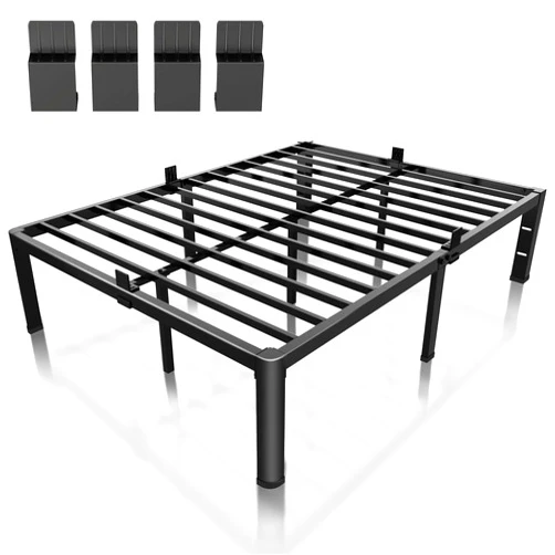 ROIL 18 inch Metal Full Bed Frame with Rounded Corner and Headboard Hole Mattress Retainers 3500LBS Heavy Duty Steel Slats No Box Spring Needed Platform Noise-Free Easy Assembly