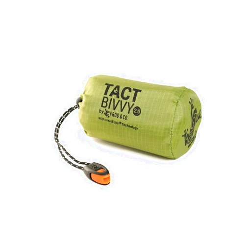 Survival Frog Tact Bivvy 2.0 Emergency Sleeping Bag w/Stuff Sack, Carabiner, Survival Whistle, ParaTinder - Compact, Lightweight, Waterproof, Reusable, Thermal Bivy Sack Cover, Shelter Kit
