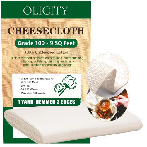 Olicity Cheese Cloths, Grade 100, 36x36Inch, 9 Sq Feet,Hemmed 2 Edges Cheese Cloth Fabric Fine Mesh Cloth,Reusable 100% Cotton Unbleached Muslin Cheesecloth for Straining,Cooking,Yogurt,Herbs