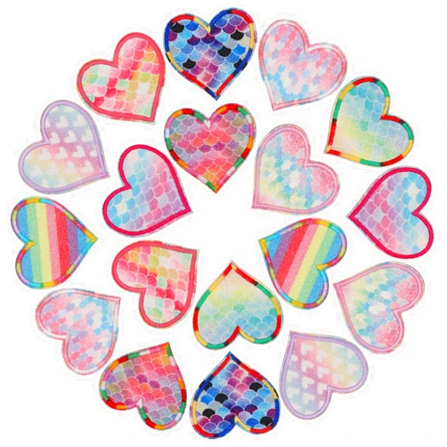 Winrase 18pcs Colorful Glitter Love Heart Iron on Patches Embroidered Motif Applique Decoration Sew On Patches Custom Patches for DIY Jeans, Jacket, Kid's Clothing, Bag,Caps,Arts Craft Sew Making (Love Heart)
