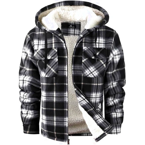SCODI Men's Flannel Shirt Jacket Fleece Sherpa Lined Plaid Jackets Coat Full Zip Up Hoodie Winter Outwear