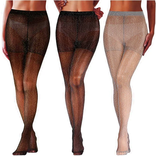SATINIOR 3 Pairs Metallic Tights Women's Shimmer Tights Shiny Elastic High Waist Pantyhose for Valentine Dating Outfit
