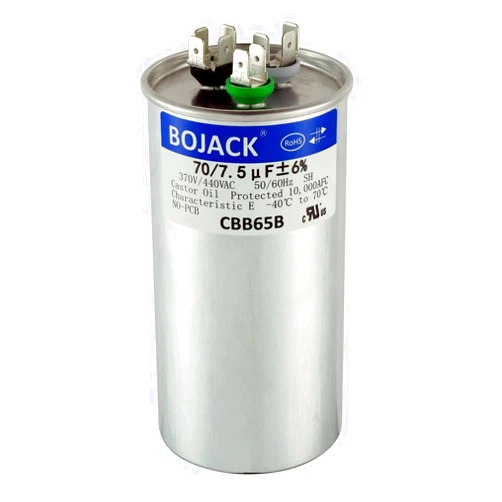 BOJACK 70+7.5 uF 70/7.5 MFD ±6% 370/440 V AC CBB65 Dual Run Circular Start Capacitor for AC Motor Run or Fan Start or Condenser Straight Cool or Heat Pump Air Conditioner
