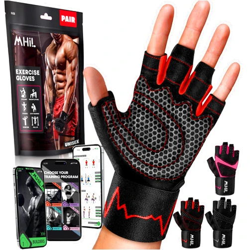 MhIL Workout Gloves for Mens & Womens - Weight Lifting Gloves, Gym Gloves for Men - Exercise Gloves, Training Gloves with Wrist Wraps Support for Weightlifting, Work Out, Pull up- Full Palm Protection
