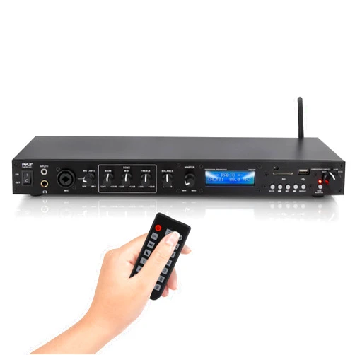 Pyle Rack Mount Studio Pre-Amplifier - Audio Receiver System w/ Digital LCD Display Bluetooth FM Radio Recording Mode Remote Control USB Flash or SD Card Reader Input and Output Jack - PPRE70BT
