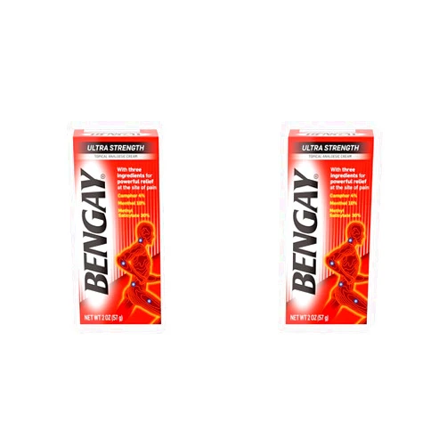 Bengay Ultra Strength Topical Pain Relief Cream, Non-Greasy Analgesic for Minor Arthritis, Muscle, Joint, and Back Pain, Camphor, Menthol & Methyl Salicylate, 2 oz Packaging May Vary (Pack of 2)