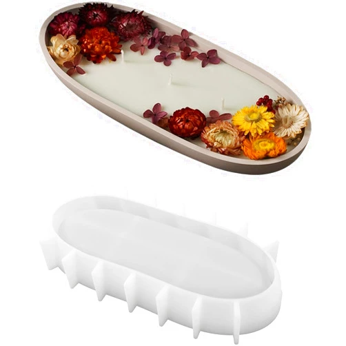 LSLEVA Oval Candle Boat Jar Molds, Creative Silicone Candle Vessels Pot Molds, Concrete Container Storage Tray Making Moulds for Storage Candle Holder Jewelry Box Vase Aroma Cup (L)