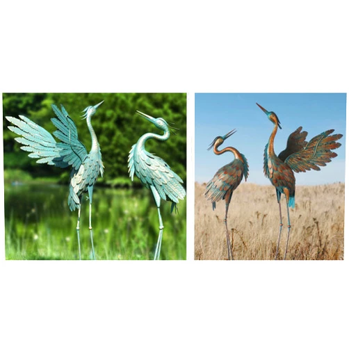 Oritty 38-42 Inch Crane Statues for Outdoor, Metal Yard Art Heron Garden Statues, Standing Garden Sculptures & Statues for Yard Decorations Outdoor, Set of 2, Copper