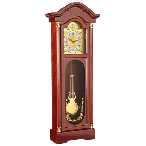 Bedford Clock Collection Antique Cherry Oak Finish Chiming Wall Clock with Roman Numerals, 33.25