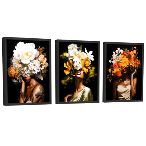 EXCOOL CLUB African American Wall Art - 12x16 Black Women Flower Head Pictures, Black Girl Art Wall Decor, Abstract Floral African Portrait Poster, Black Lady Painting for Home Bedroom (UNFRAMED)