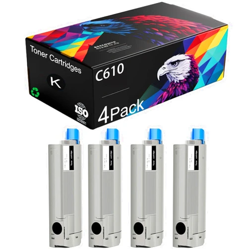 Wondrx C610 Toner Cartridge Compatible for OKI C610 44315304 03 02 01, High Yield 8500 Pages, Reliable Performance Compatible for OKI Data C610CDN C610DN C610DTN C610N Printer (Black 4Pack)