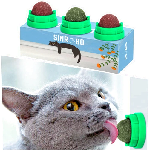 SINROBO 3 Pack Catnip Balls, Catnip Ball for Cats Wall, Edible Kitty Toys for Cats Lick, Safe Healthy Kitten Chew Toys, Teeth Cleaning Dental Cat Toys, Cat Wall Treats (Green)