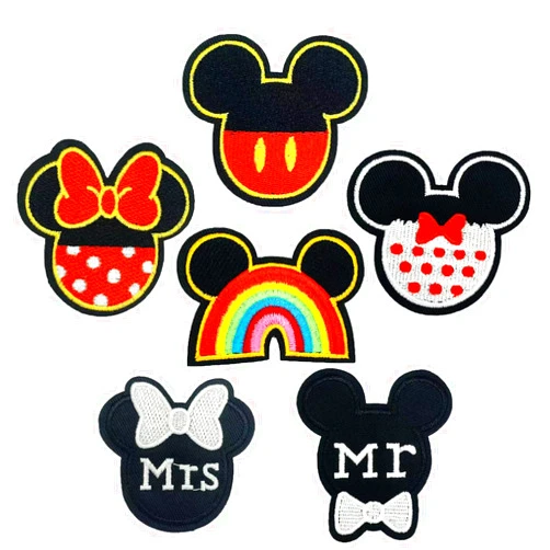 Addones 6Pcs Cute Small Mouse Ears Logo Embroidered Patch Applique for Clothes, Dress, Hat, Jeans, DIY Accessories