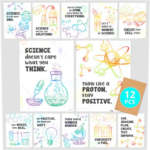 Decorably Science Quotes Posters for Classroom, 12 Middle School Science Classroom Decor, 8.5x11 Science Posters for Classroom Middle School Science Posters for Classroom High School