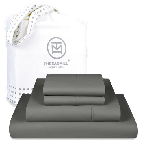 Threadmill 5-Star Hotel Quality 1200 Thread Count 100% Cotton Sheets for King Size Bed, 4 Pc Dark Grey Premium Supima Cotton Sateen Weave with Elasticized Deep Pocket - by Threadmill Dark Grey King