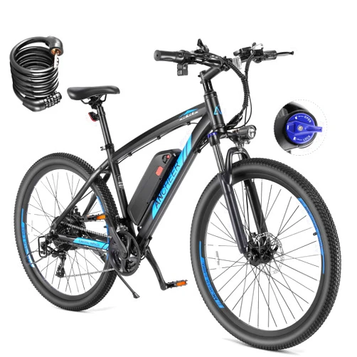 ANCHEER 27.5'' Electric Bike 500W(Peak 750W) Electric Mountain Bike, 55 Miles Range & 22 MPH, 3H Fast Charge, 48V/10.4Ah Removable Battery, Electric Bike for Adult 21 Speed Incl. Free Bike Lock