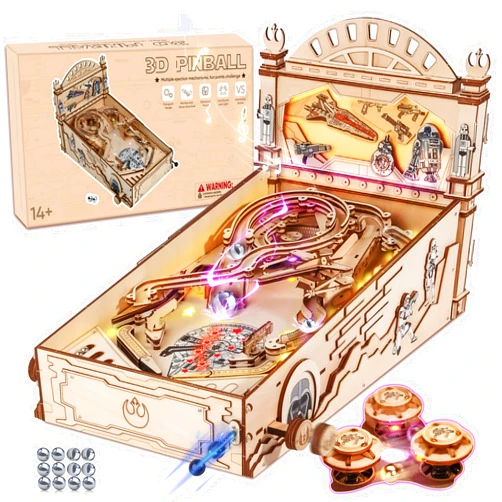 Fuiltee DIY Miniature Pinball Machine Kits, 3D Wooden Puzzles for Adults, Wooden Models for Adults to Build, Fun Toys Gifts for Ages 14+