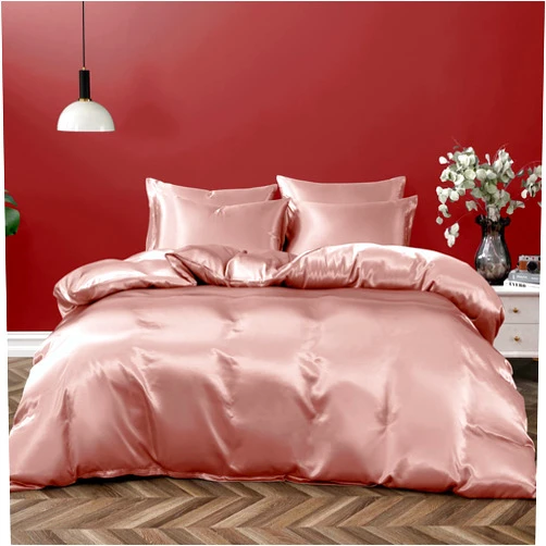 P Pothuiny 5 Pieces Satin Duvet Cover Full/Queen Size Set, Luxury Silky Like Champagne Duvet Cover Bedding Set with Zipper Closure, 1 Duvet Cover + 4 Pillow Cases (No Comforter)
