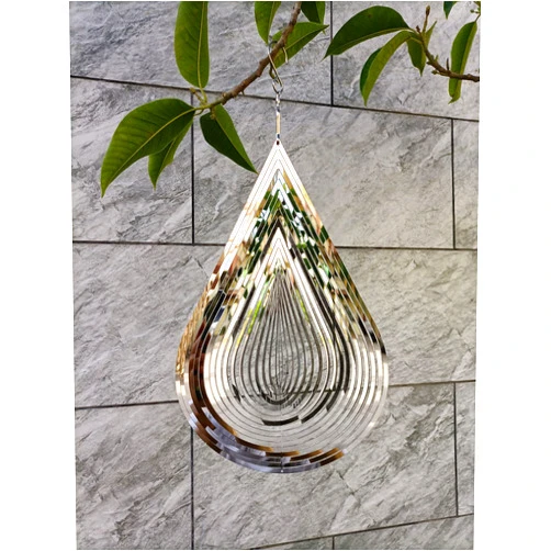 CosyCorner Wind Spinner Flowing-Light Effect Courtyard Decorations Made of Stainless Steel House Hanging Decoration 12“x 8“ Spinners with a 360° Rotating Hook (1 pc Water Drop-Silver)
