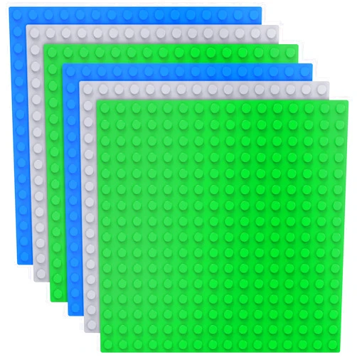 Homikidy 6 Pack Large Building Brick Baseboard in Blue, Green, Gray, 10 x 10 Inch Baseplates Compatible with DUPLO,MEGA, Baseplate for DIY Play Table or Wall