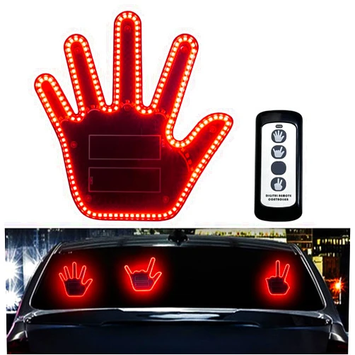 KaiDengZhe LED Gesture Light Comical Car Finger Light with Remote Ideal Gifted Car Accessories Funny Back Window Sign Car Gadget & Road Rage Sign Give The Love & Wave & Yead to Drivers-Red