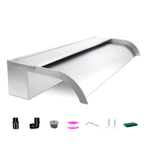 LONGRUNNEW Waterfall Spillway, Stainless Steel Pool Fountain w/Top Open Lip & Pipe Connector Kits for Outdoor/Indoor Decorative, 23.6'' Pool Water Feature for Garden Patio, Backyard Koi Pond Decor