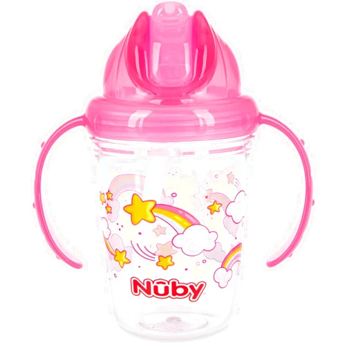 Nuby Tritan 2-Handle No-Spill Flip-it Fat Straw Printed Cup - 8oz/ 240 ml, 12+ Months, 1pk prints: rainbow