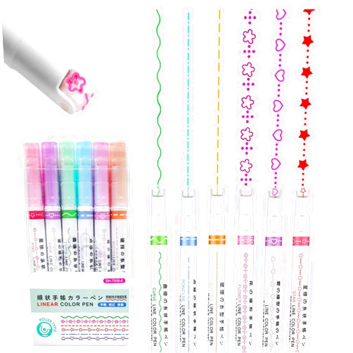 SVIAO Curve Highlighter Pen Set, 6Pcs Flownwing Flair Pens with 6 Different Curve Shape Fine Tips, Colored Curve Pens Craft Pens for Scrapbook Journaling Supplies Planner Art Design Note Take