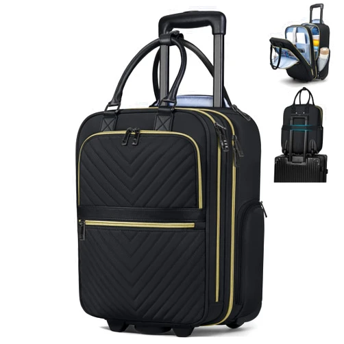 RAINSMORE Underseat Carry On Luggage with Wheels, 16-inch Airline Approved Luggage Lightweight Softside Underseater Travel Suitcases Durable Overnight Bag Rolling Carry-on Bag for Women Men, Black
