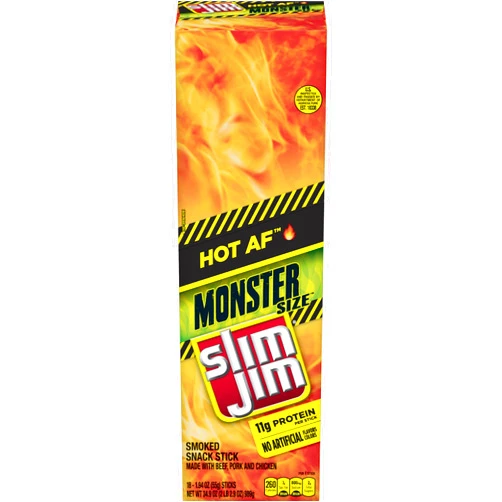 Slim Jim Monster Smoked Meat Snack Stick, Hot AF Flavor, 1.94-oz. Stick 18-Count