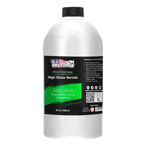 U.S. Art Supply Professional High Gloss Varnish, 32 oz (Quart) - Acrylic Medium, Clear Permanent Protective Finish for Paintings & Artwork, Apply Over Dry Acrylic Paint - Glossy Shine, UV Protection
