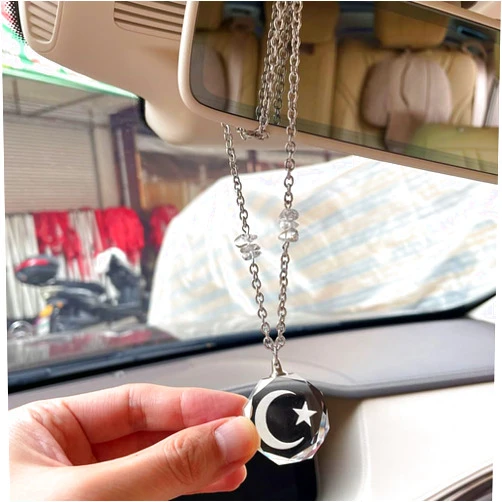 LKBNEOKL Islam crescent moon crystal muslim car hanging car pendant