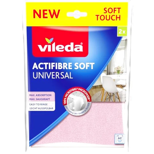 Vileda Actifaser Multi-Use Cloths for Streak-Free Cleaning, Pack of 1 (1 x 2 Pieces)