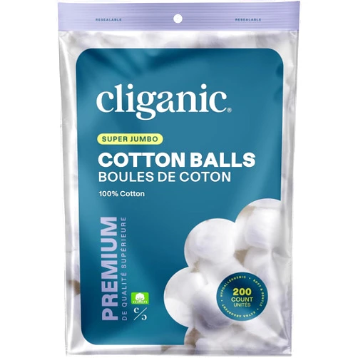 Cliganic Super Jumbo Cotton Balls (200 Count) - Hypoallergenic, Absorbent, Large Size, 100% Pure (Packaging May Vary)