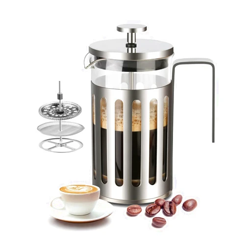 Walktosun French Press Coffee Make, Filter press pot, coffee cup, 304 Durable Stainless Steel, 600ML Heat Resistant Borosilicate Glass Coffee Press, BPA Free, Silver