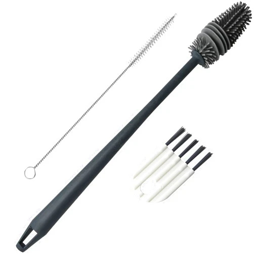 CICIWI Bottle Cleaning Brush Set, Long Handle Silicone Cleaner Brushes + Thermos Lid Cup Brush +3pcs Scratch Free Silicone Bottle Cleaner and Bristle Wire Straw Cleaner, Dishwasher Safe(Gray)