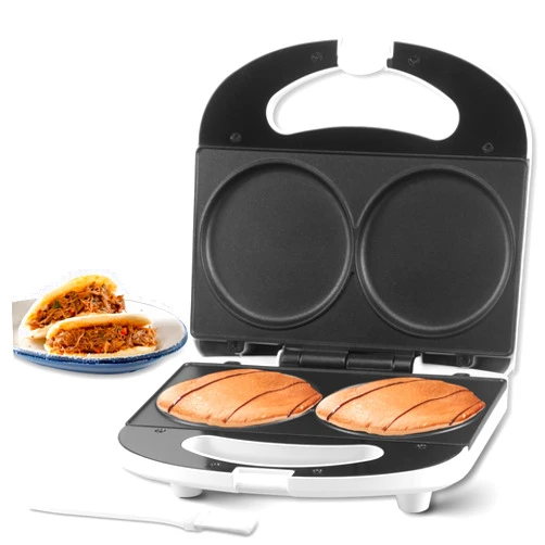 SugarWhisk Double Mini Pancakes Maker Machine, Arepa Maker, Electric Pancake Maker Griddle, Ideal for Pancakes, Cookies, Eggs, Arepas & Breakfast Sandwiches, White, 4 Inch