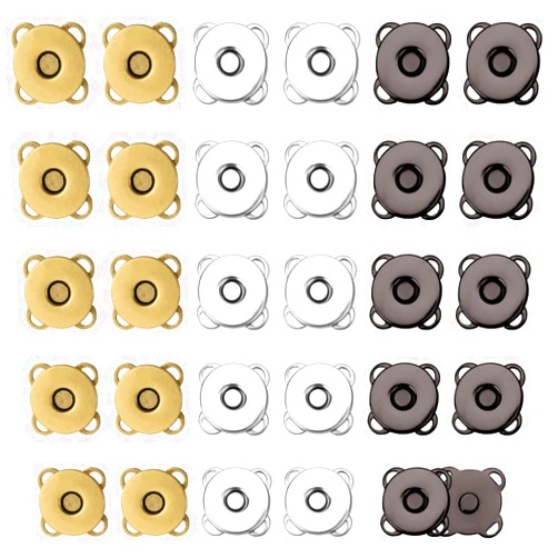 NQEUEPN 30 Sets Magnetic Snap Buttons, 14mm Plum Magnetic Snap Closures Fastener Sewing on Magnetic Clasps Button for Purses Bags Clothes Handbags Leather DIY Craft (Bronze+Dark Gray+Silver)