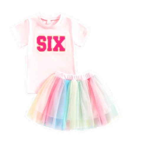 Muasaaluxi Toddler Baby Girl Birthday Outfit Two/Three/Four/Five/Six Embroidery T-shirt Colorful Tutu Skirts Summer Clothes
