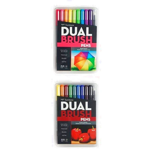 Tombow Dual Brush Pen Art Markers, Bright, 10-Pack Plus Dual Brush Pen Art Markers, Primary, 10-Pack
