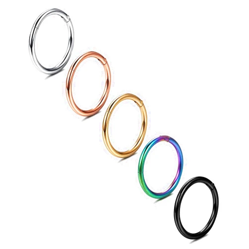 Jstyle 5Pcs 316L Surgical Steel Septum Rings Nose Rings Hoop 16G 18G 20G Hinged Clicker Hoop Nose Rings for Women Men Cartilage Hoop Earring Lip Helix Rook Tragus Conch Septum Nose Piercing Jewelry