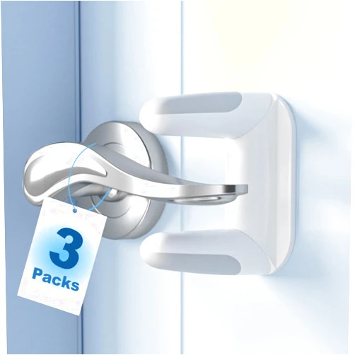 Shycool Child Proof Door Lever Lock - Pack 3 Safety Door Handle Lock for Baby, Kids, Pet, Easy Install with 3M Adhesive, No Drill, Toddler Security, Childproof Door Safety Locks for Lever Handles