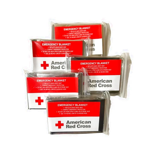American Red Cross Officially Licensed Product Emergency Reflective Blankets, 5 Pack, Body Warmer Survival Blanket, 52” W x 84” L
