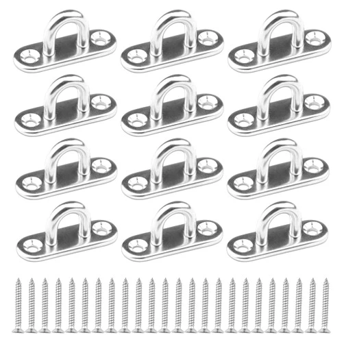 EXCELFU 12 Pieces Stainless Steel Ceiling Hook 1.8 inch Pad Eye Plate Marine Hardware Staple Hook Loop with Screws